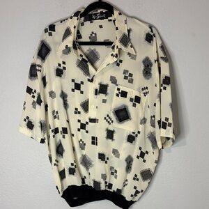 Alan Stuart Cream Black VTG 70s Button Short Sleeve Shirt XL